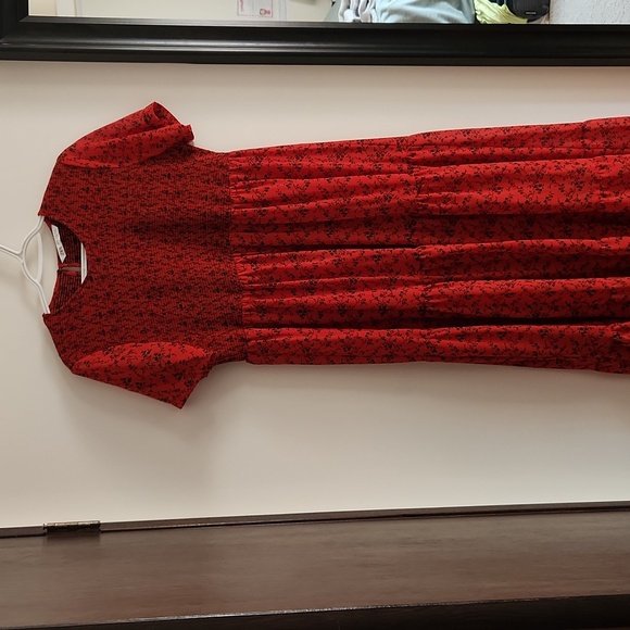 Zara Red and Black Floral Print Chiffon Dress - Picture 4 of 8